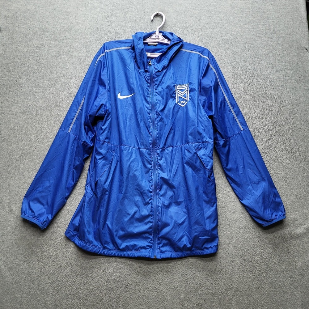 Nike Men Jacket XL Blue Left Chest Logo Embroidery Windbreaker Activewear Hooded